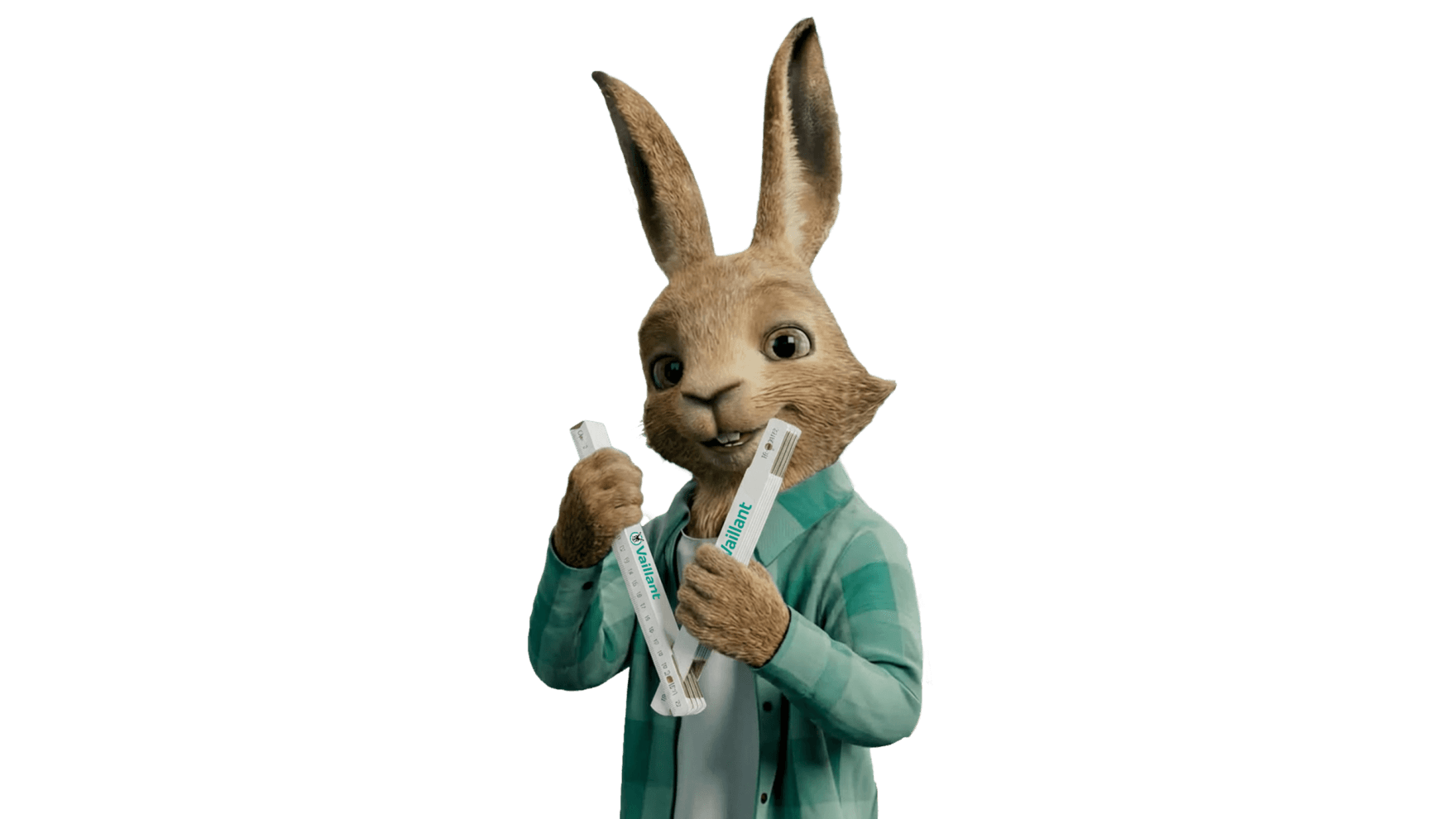 Der Vaillant-Hase hält einen Zollstock.