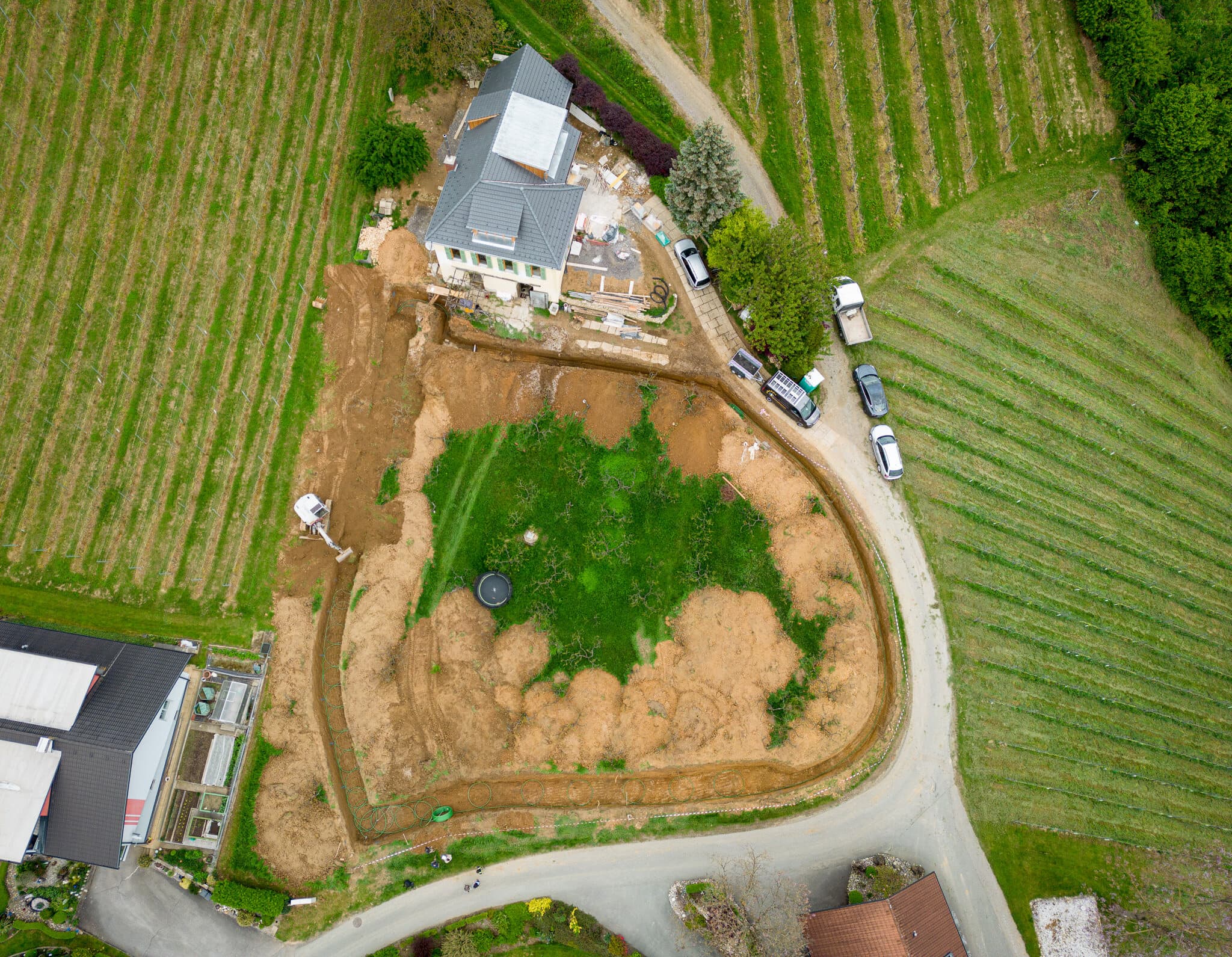Haus mit Garten aus Vogelperspektive